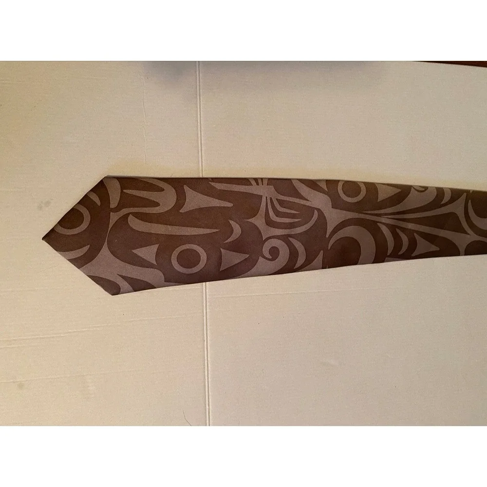 Native Northwest Whale and Thunderbird Brown Silk Tie Maynard Johnny Jr Salish